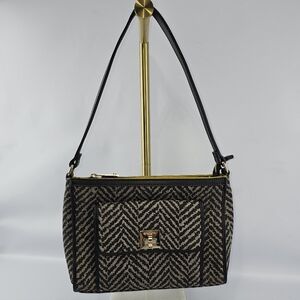 Spartina 449 Daufuskie Island Fabric Leather Chevron Print Shoulder Bag Black